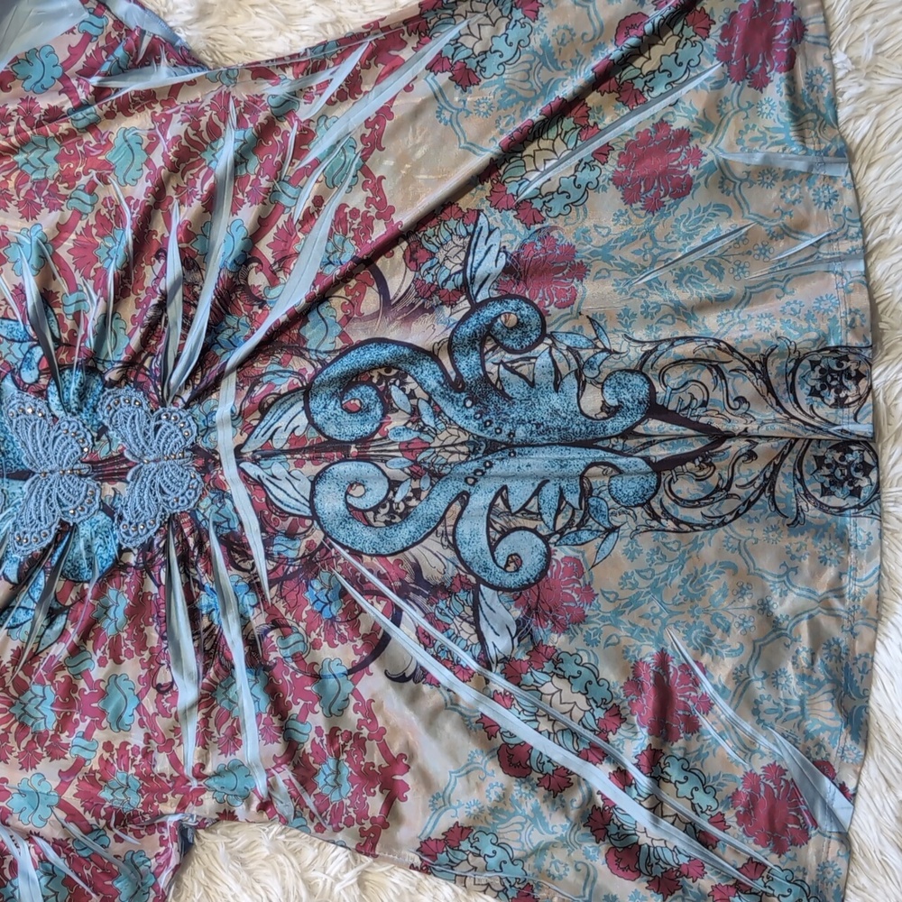 Y2K Oneworld Blue Pink Butterfly Embroidery Flutter Sleeve Fairycore Top Medium - Picture 5 of 13